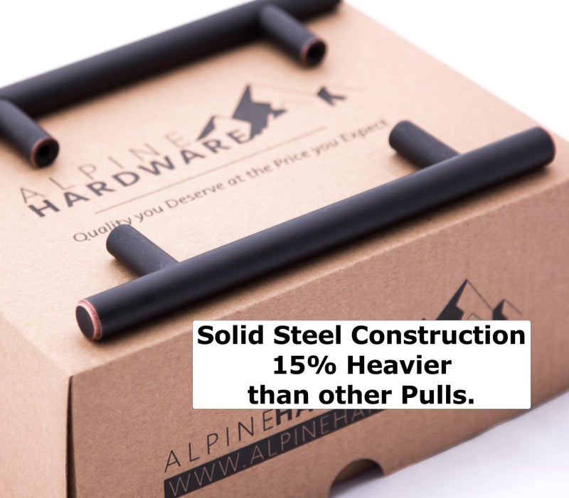 ALPINE HARDWARE PREMIUM SOLID Euro Style Bar Handle Pull-25Pack ~3 In Hole Center & 5 3/8 In Length Heavy Stainless Steel Bar Handle with Oil-Rubbed Black Bronze Finish-AMERICAN Owned Cabinet Hardware - Image 3